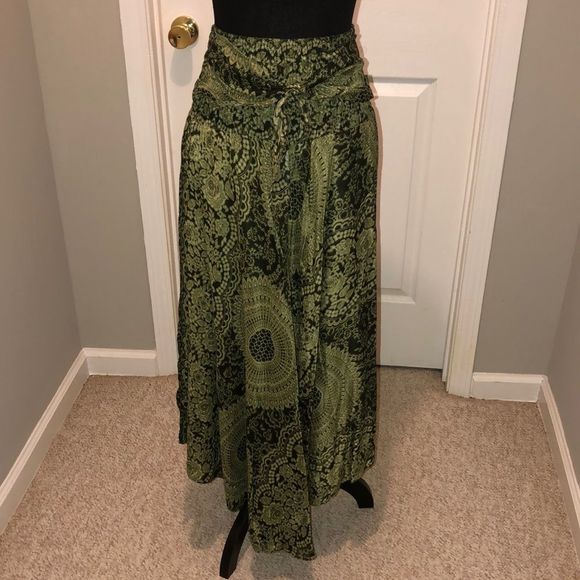 Bangkok Pants Dresses & Skirts - SKIRT…BANGKOK PANTS Long Skirts for Women Floral Print Green EUC • Women’s
